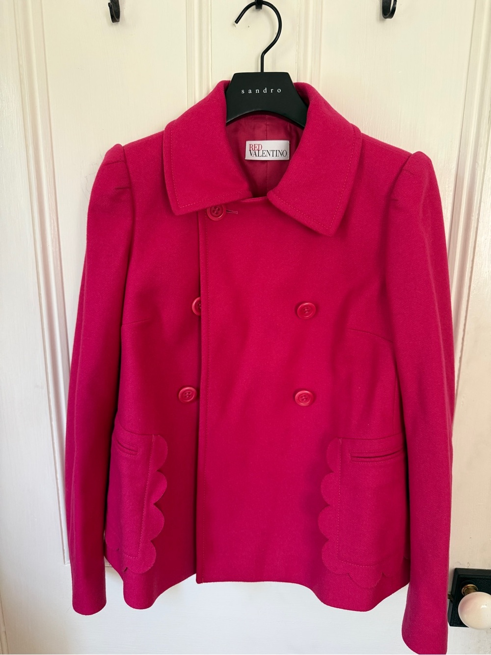 RED Valentino Pink Double-Breasted Wool scallop swing pea coat